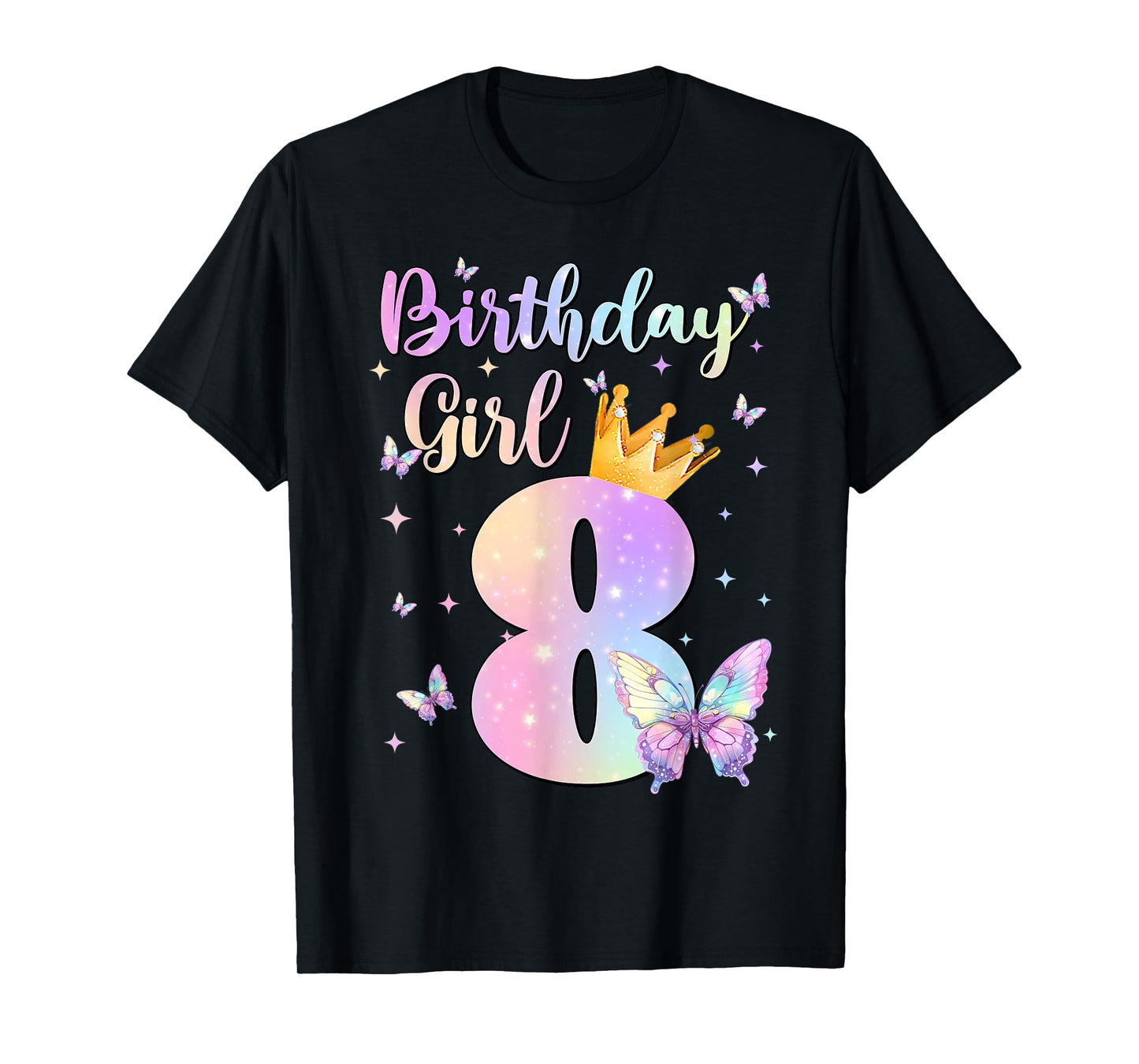 Birthday Girl 8 Year Old Butterfly Theme Party 8th Bday Kids T-Shirt