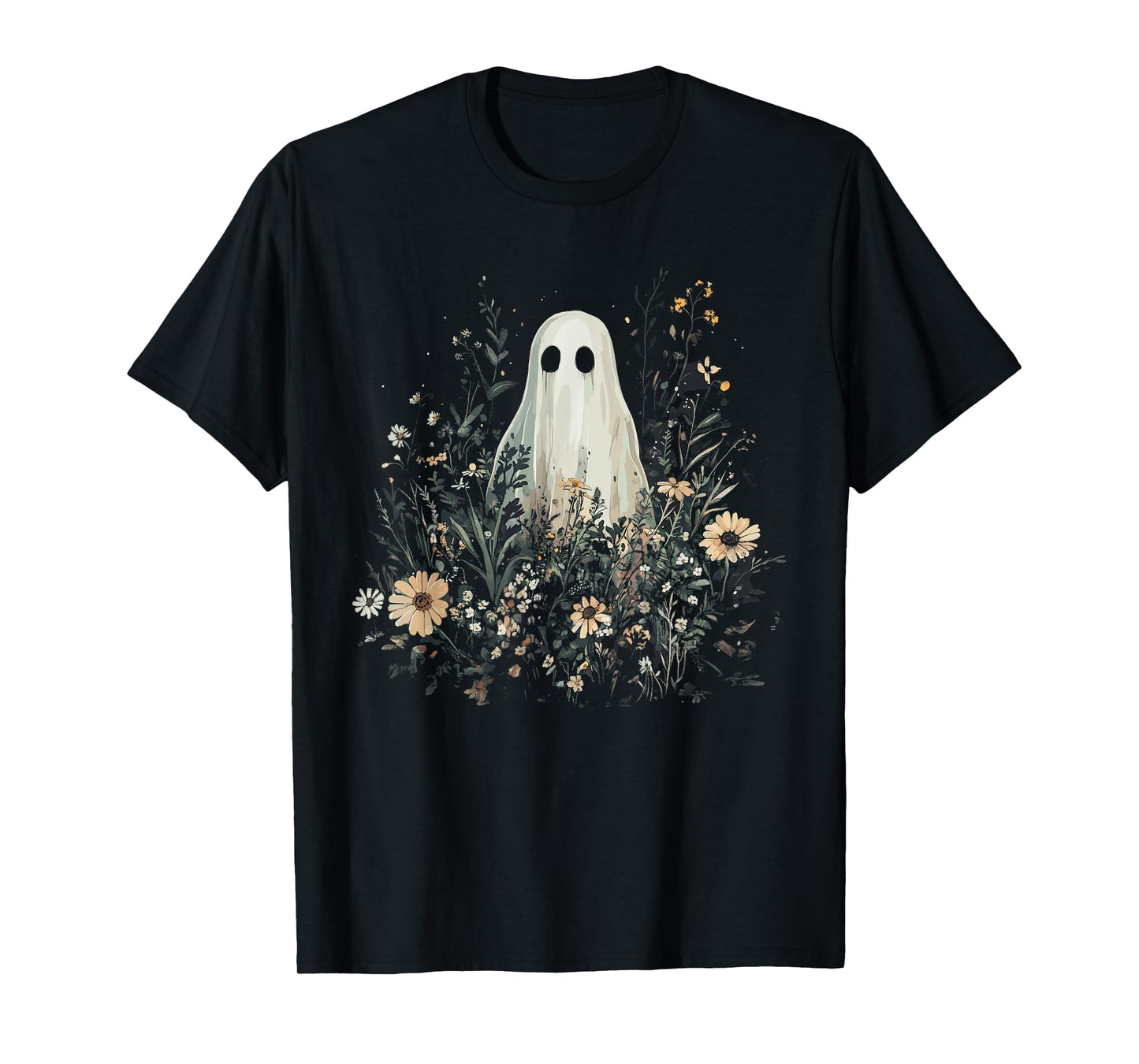 Vintage Floral Ghost Halloween Ghost in the Forest Gothic T-Shirt