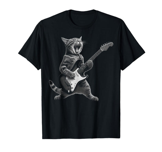 Funny Cat Playing Guitar Rock and Roll Gifts Men Women Kid T-Shirt