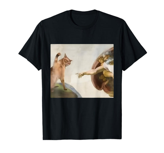 Funny Cat Slap Creation of Adam Cat Meme Stupid Brain Rot T-Shirt