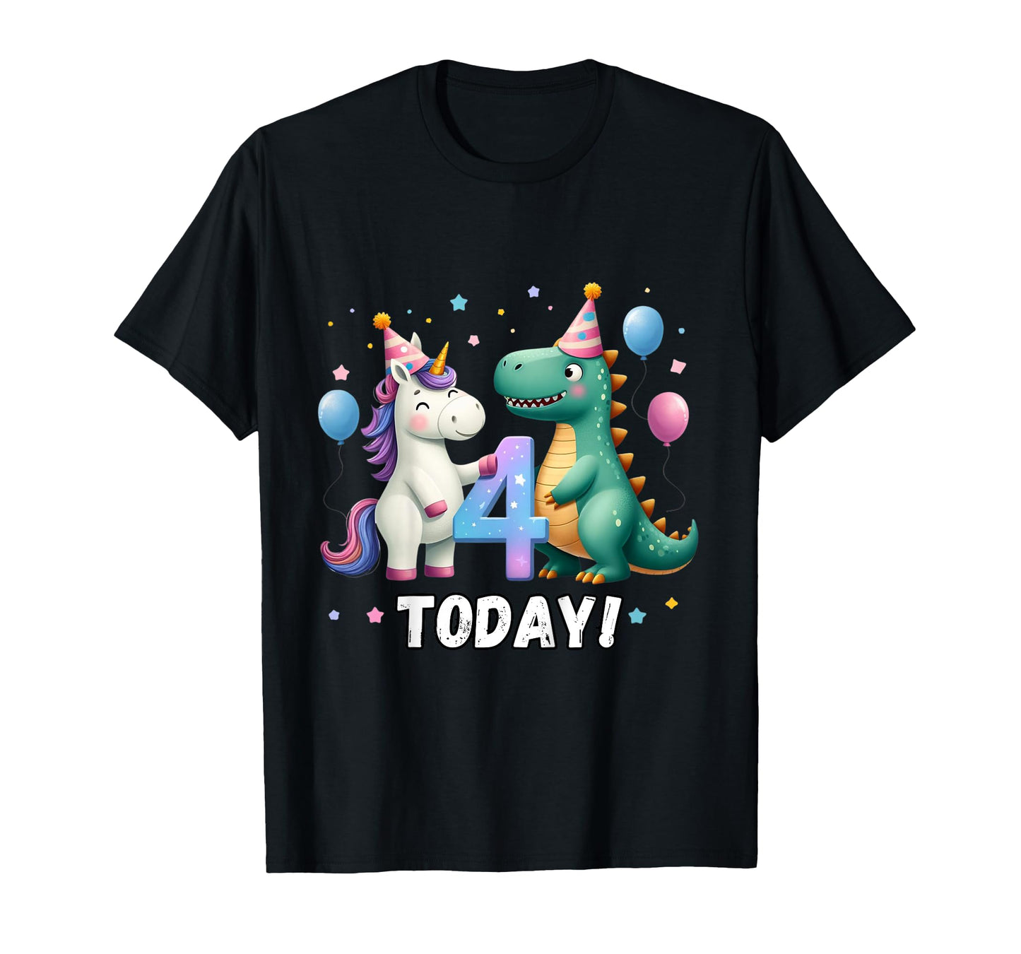 Kids Twin 4th Birthday Top for Twins Unicorn Dinosaur Girl Boy 4 T-Shirt