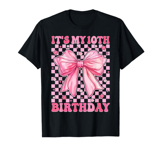 Birthday Girls Pink Coquette Bow It's My 10Th Birthday Girl T-Shirt