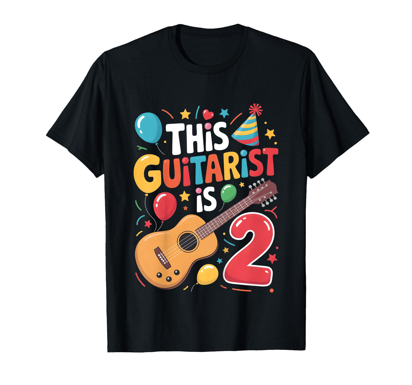 Kids Guitar 2nd Birthday Guitarist Theme Party Second 2 Years Old T-Shirt