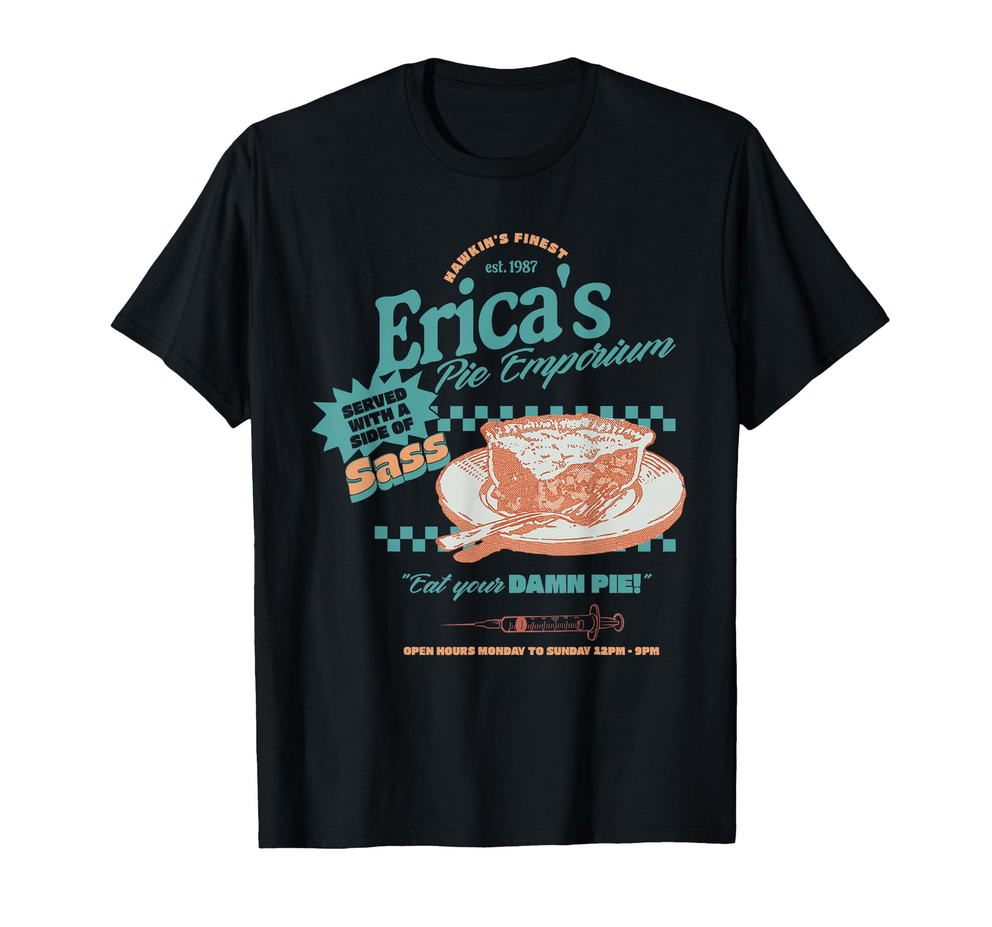 Retro 80s Diner Erica’s Pie Emporium Eat Your Damn Pie T-Shirt