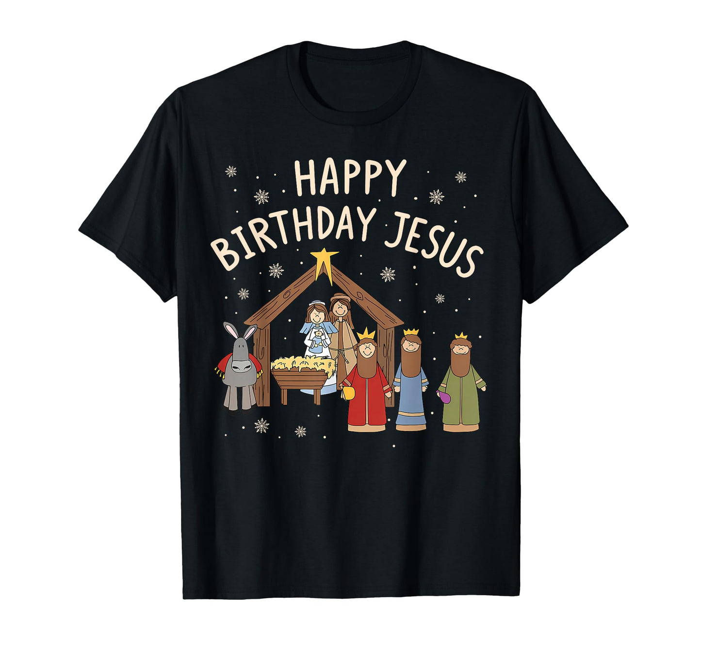 Nativity Happy Birthday Jesus Christmas Christian T-Shirt