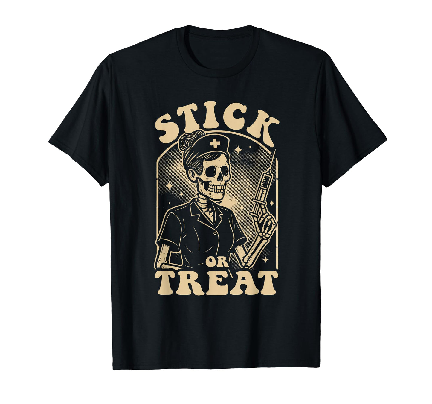Stick or Treat Funny Halloween Nurse Pun RN Skeleton Women's T-Shirt