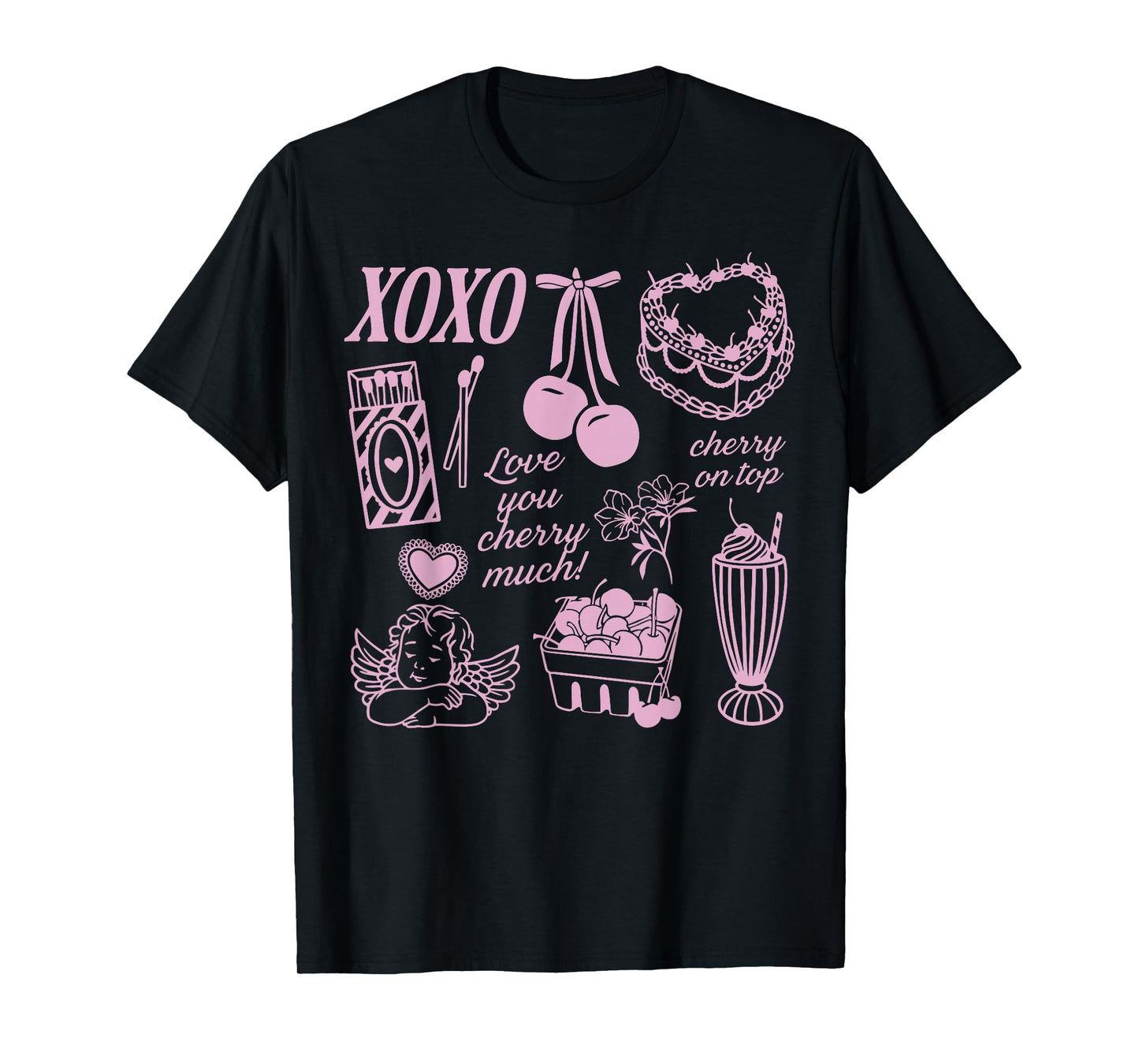Cherry Cake XOXO Heart Womens Valentines Day T-Shirt