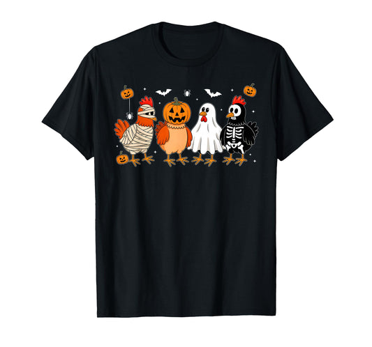 Mummy Chicken Skeleton Ghost Pumpkin Halloween Chicken Lover T-Shirt