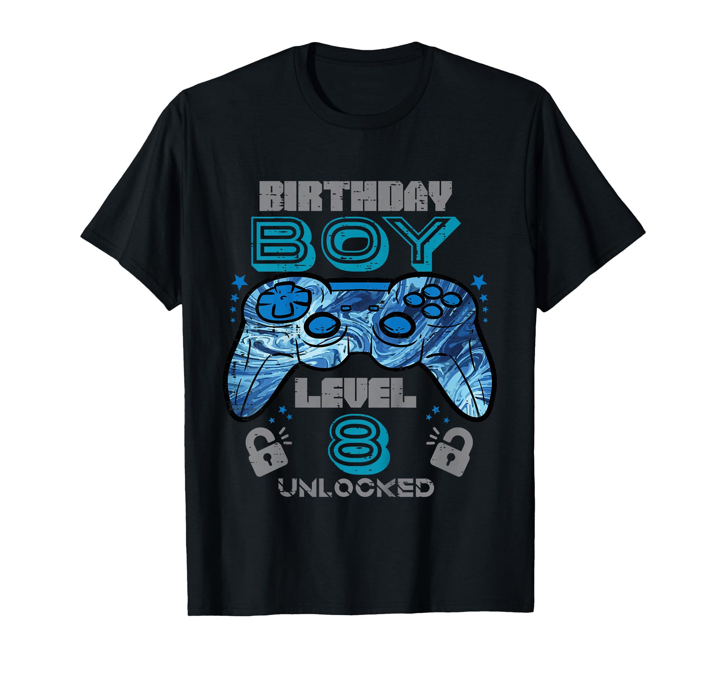 Kids 8th Birthday Gamer Level 8 Unlocked Video Gaming Bday Boys T-Shirt