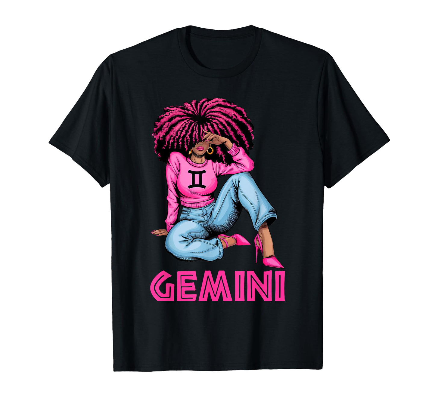 Afro Woman Black Girl Astrology Zodiac Gemini Queen T-Shirt