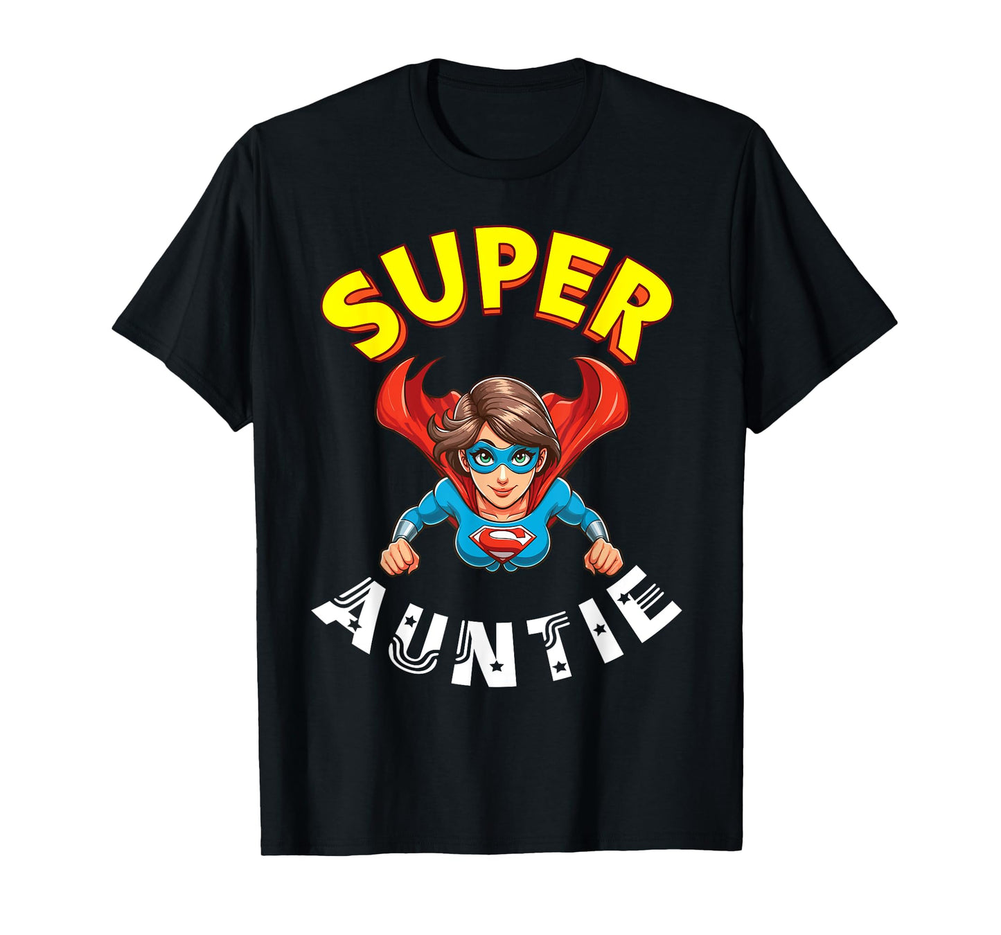 Super Auntie Hero Cape Flying Cartoon Funny Niece Nephew T-Shirt