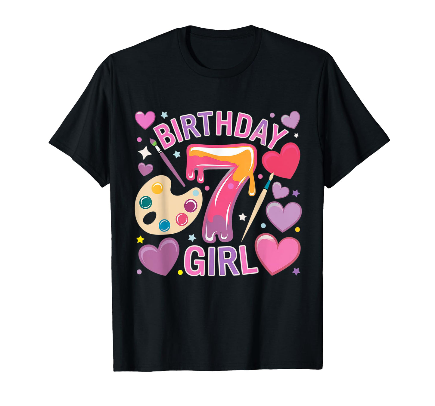 Birthday Girl 7 Year Old Art Painting Party 7th Birthday T-Shirt