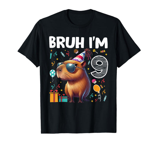 Bruh I'am 9 Years Old Birthday Capybara Animals Boys Girls T-Shirt