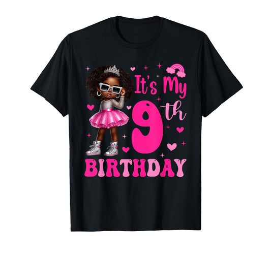 9 Years Old Black Kids It's My 9th Birthday Black Girl T-Shirt