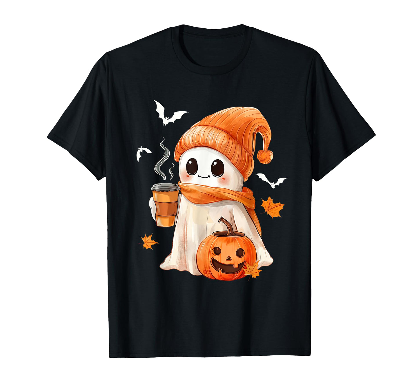 Cute Ghost Drinking Coffee Halloween Ghost Ice Coffee Womens T-Shirt