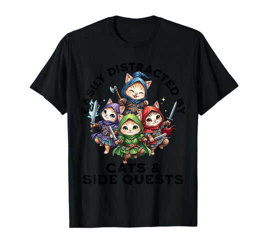 Cats Side Quest Geeky Stuff Funny Cat RPG Gamer Merch Men T-Shirt