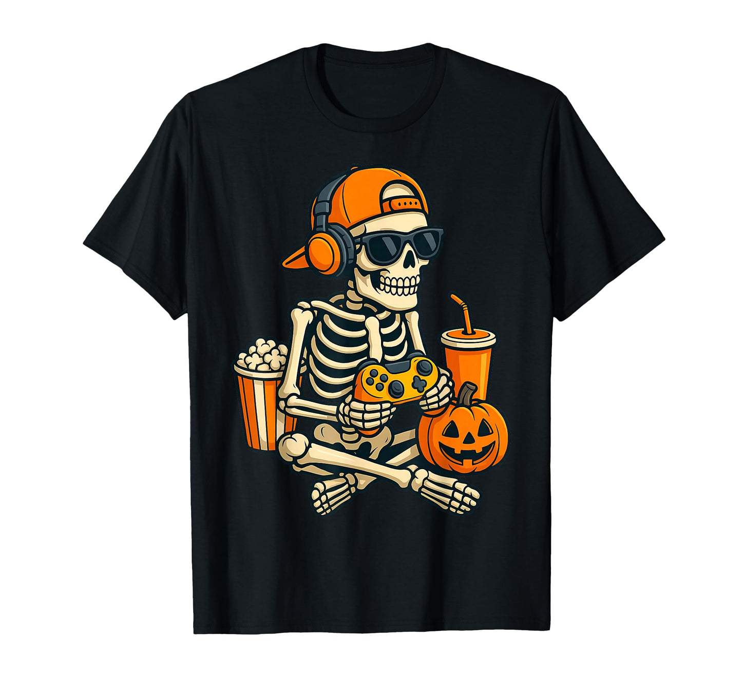 Halloween Skeleton Gamer Video Gaming Boys Men Kids Tees T-Shirt