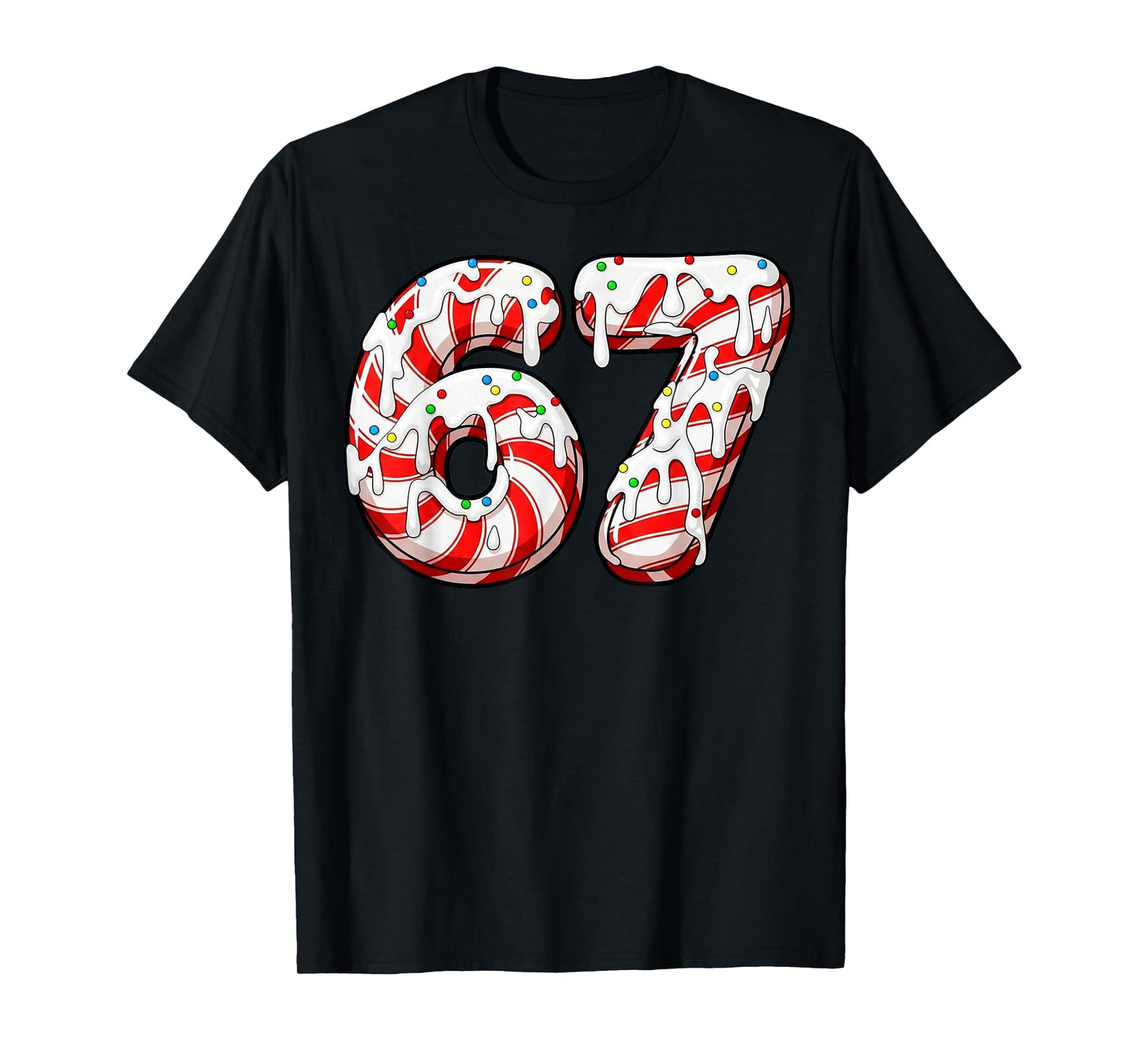 Christmas 67 Candy Cane Funny Meme Six Seven 6-7 Gen Alpha T-Shirt