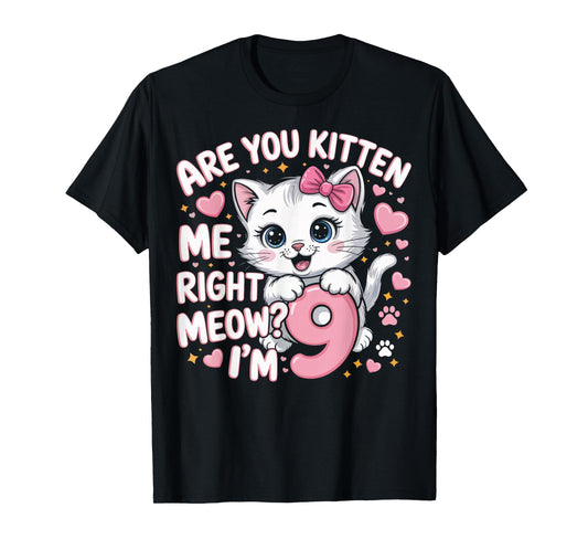 9 Year Old Girl Birthday Cat Kitten 9th Bday Girls T-Shirt