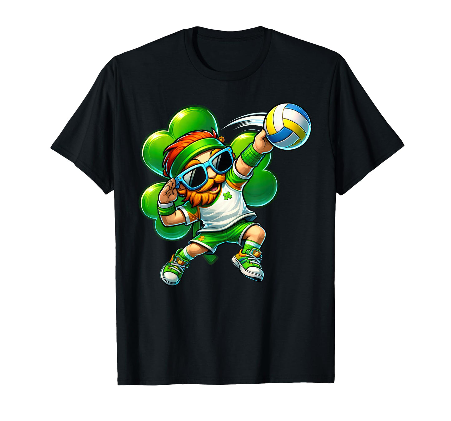 Leprechaun Playing Volleyball Men Kids Boys St Patrick Day T-Shirt