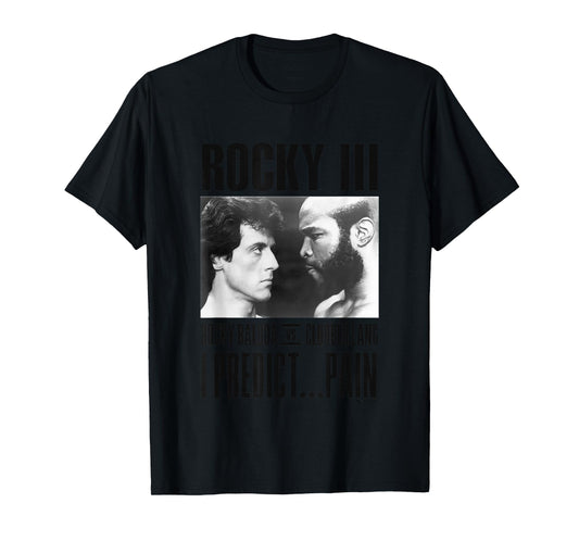 Rocky III I Predict Pain Rocky Vs Clubber Lang Panel T-Shirt - Unisex-Adults, Kids - Grey - Small - Short Sleeve - T-Shirt