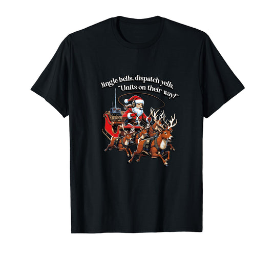 Christmas 911 Dispatch Santa Sleigh Reindeer Jingle Bells T-Shirt