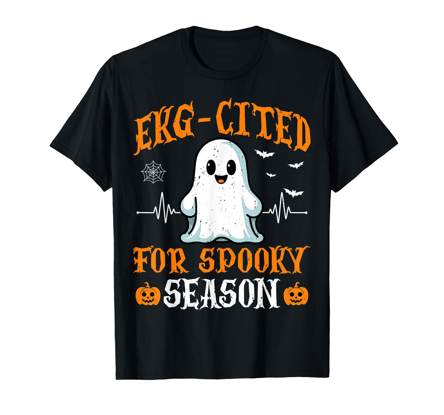 Heartbeat EKG Cited Spooky Cardiac Nurse Ghost Halloween T-Shirt