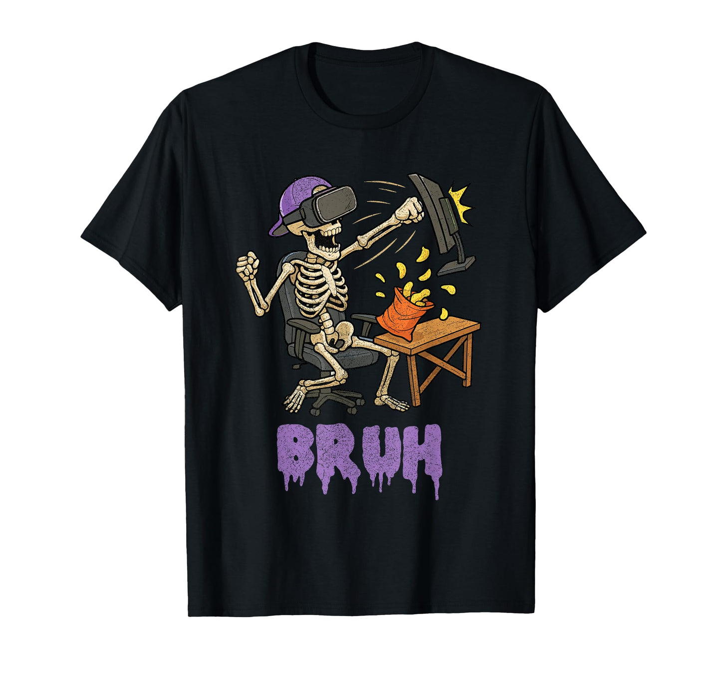 Funny Gamer Skeleton Gamer Teen Boys Video Gaming Bruh T-Shirt