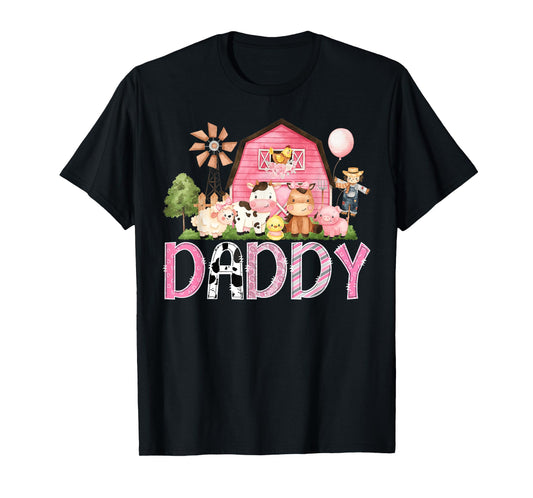 Daddy Pink Farm Cow Birthday Girl Matching Family T-Shirt