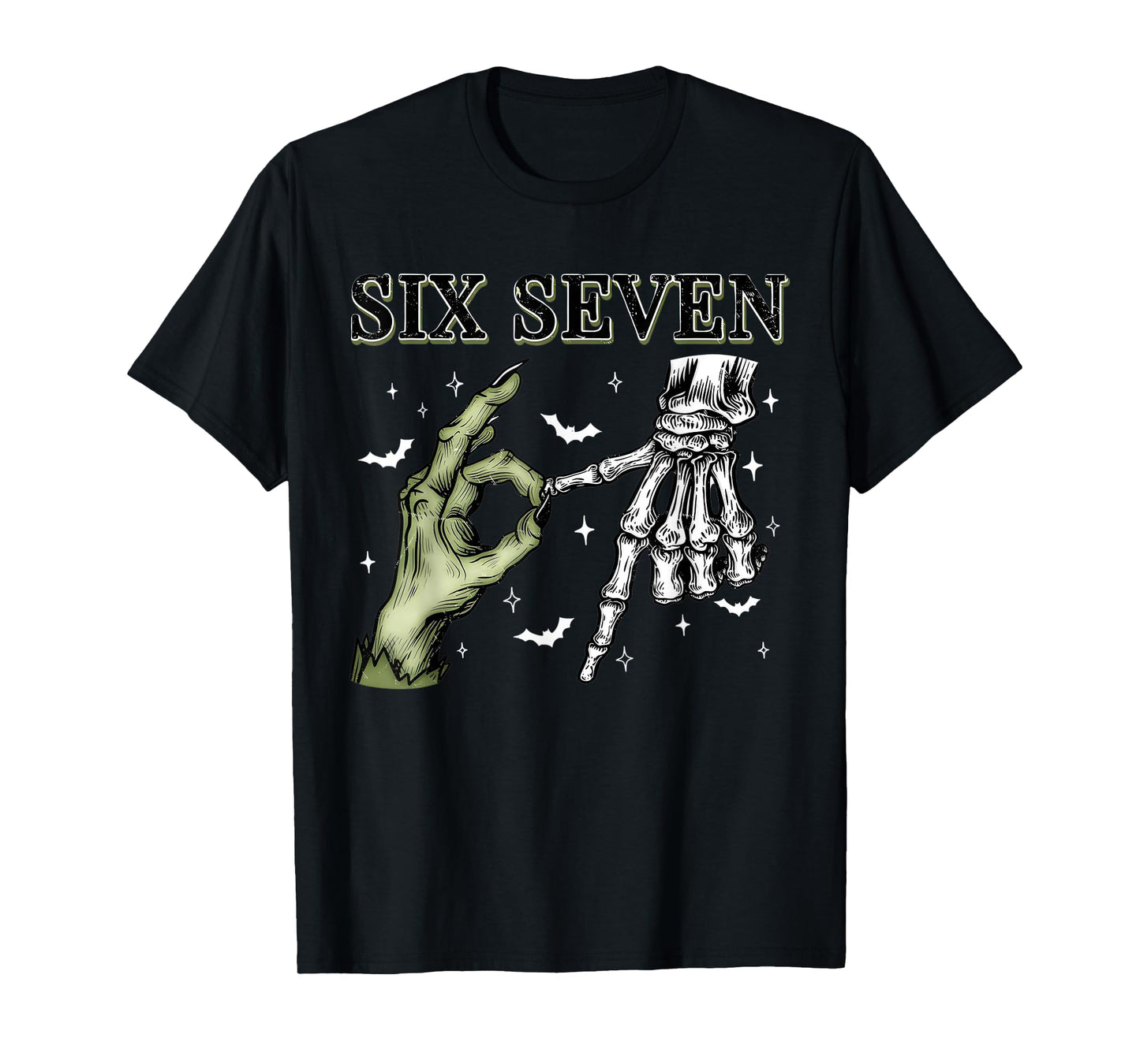 Halloween Kids Six Seven 6 7 Meme Funny Skeleton Hands Sign T-Shirt
