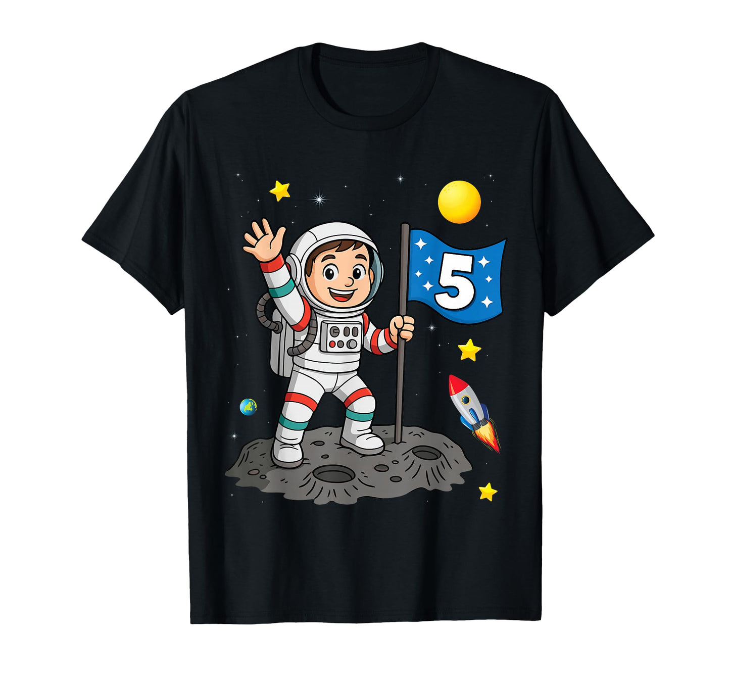 Five 5yr 5th Boys Girls Astronaut Space Birthday 5 Years Old T-Shirt