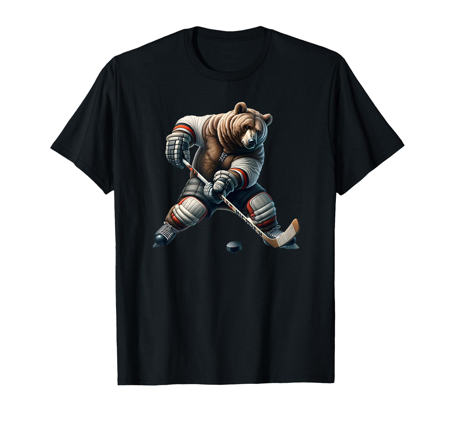 Cute Bear Playing Hockey For Bear And Hockey Lover T-Shirt