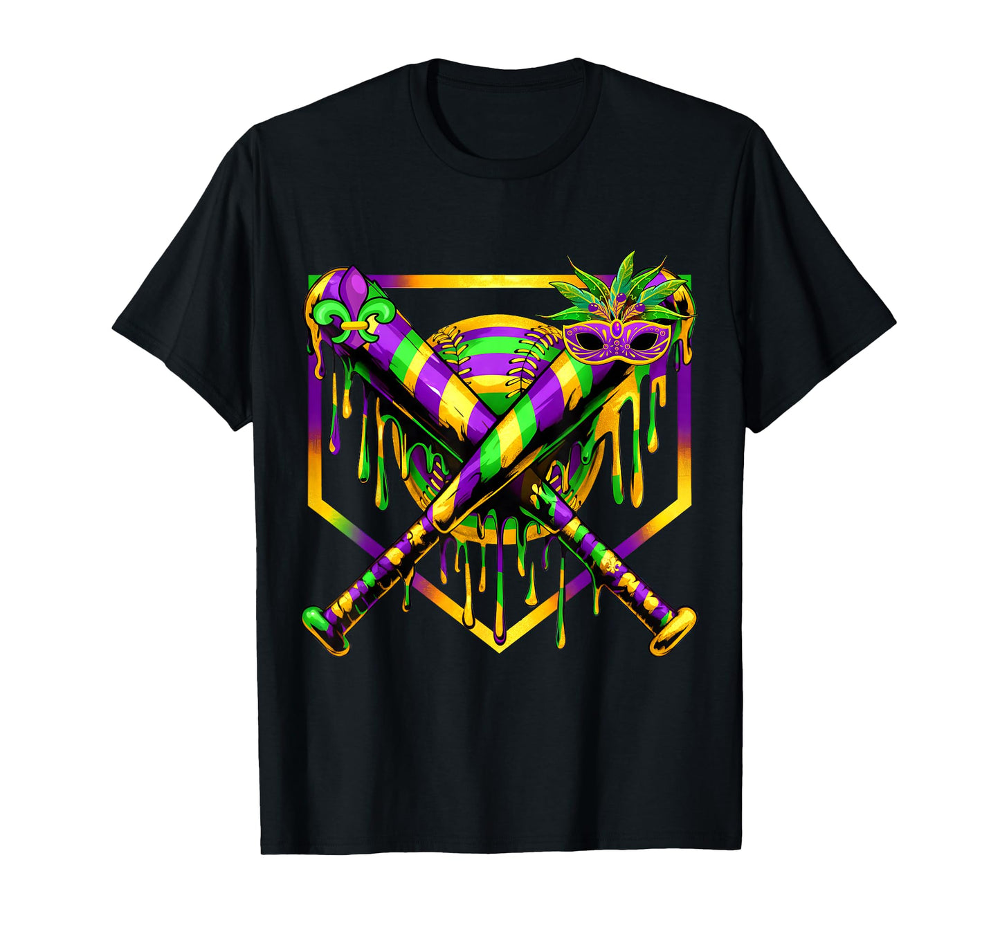 Baseball Mardi Gras Carnival Party Mask Ice Cream Drip Boys T-Shirt