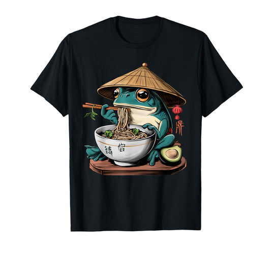 Kawaii Frog & Ramen Collection Frog Ramen Anime Unisex-Kids T-Shirt - Black, Small