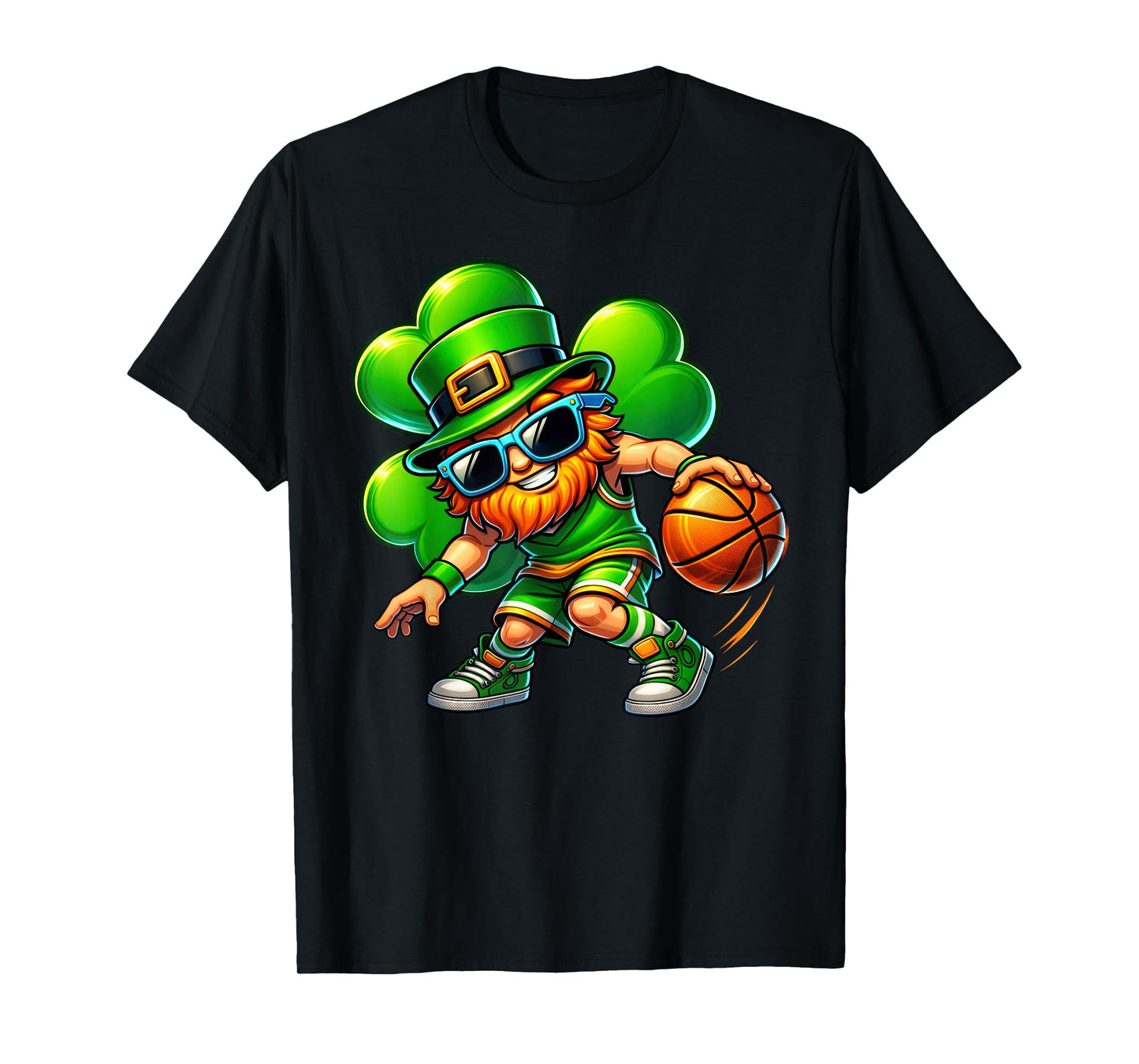 Funny Leprechaun Playing Basketball Men Kid Boys Patrick Day T-Shirt