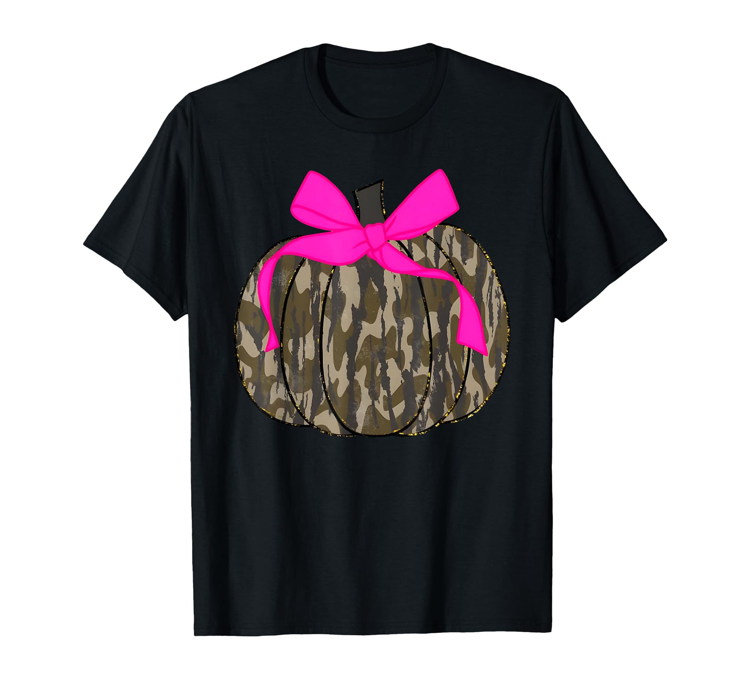 Camo Pumpkin Pink Coquette Bow Thanksgiving T-Shirt