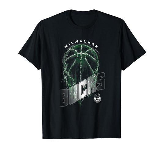 NBA Milwaukee Bucks Lightning Bolt Basketball Logo T-Shirt
