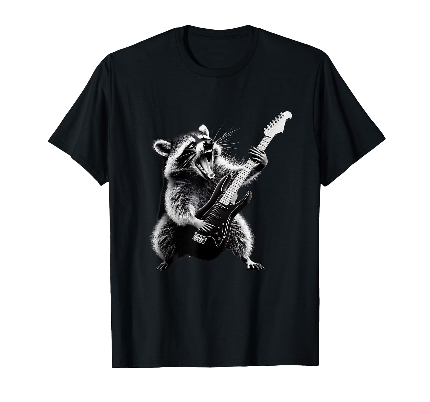 Rock Raccoon Playing Guitar Men Women Kids Funny Raccoon T-Shirt