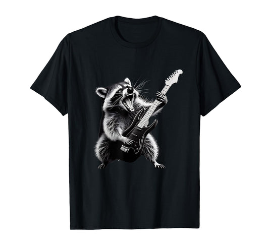 Rock Raccoon Playing Guitar Men Women Kids Funny Raccoon T-Shirt