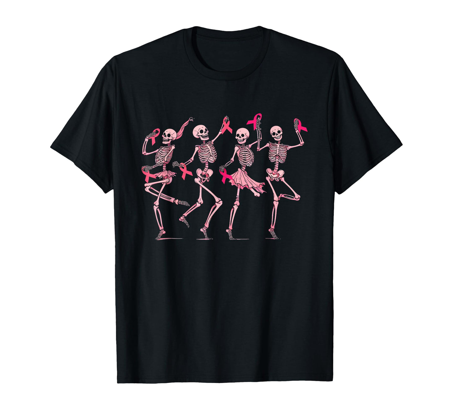 Skeleton Dancing Pink Ribbon Breast Cancer Awareness Support T-Shirt