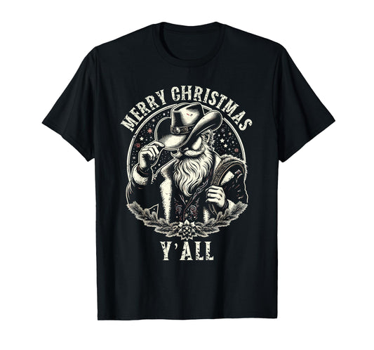 Cowboy Santa Claus Merry Christmas Y'all Western Country T-Shirt