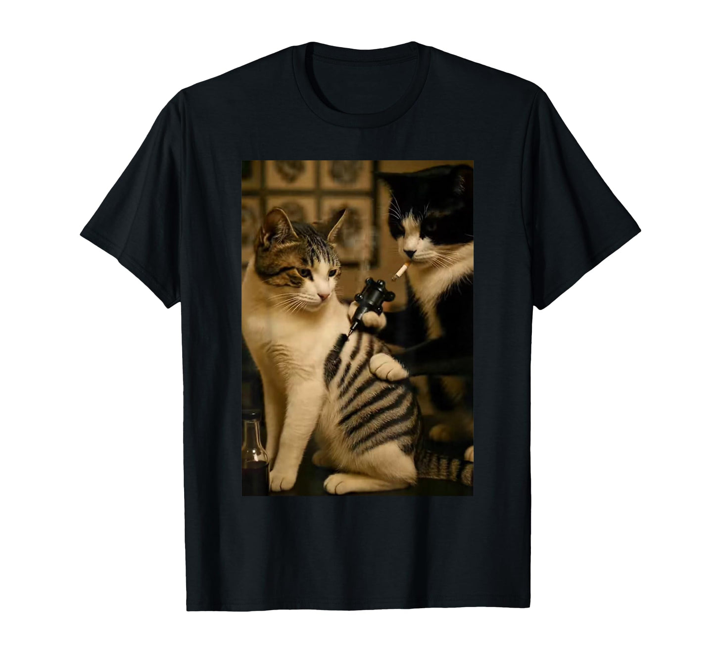 Vintage Cigarette Cat Smoking Tattoo Inked Artist Funny Meme T-Shirt