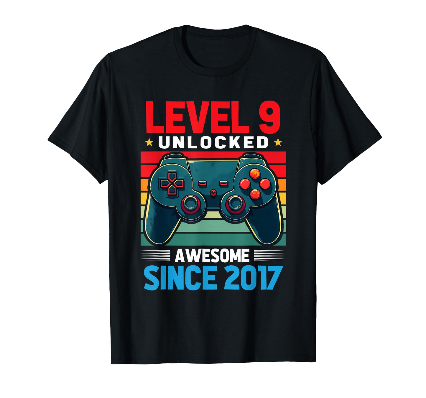 Level 9 Unlocked Awesome Since 2017 9th Birthday Gaming T-Shirt