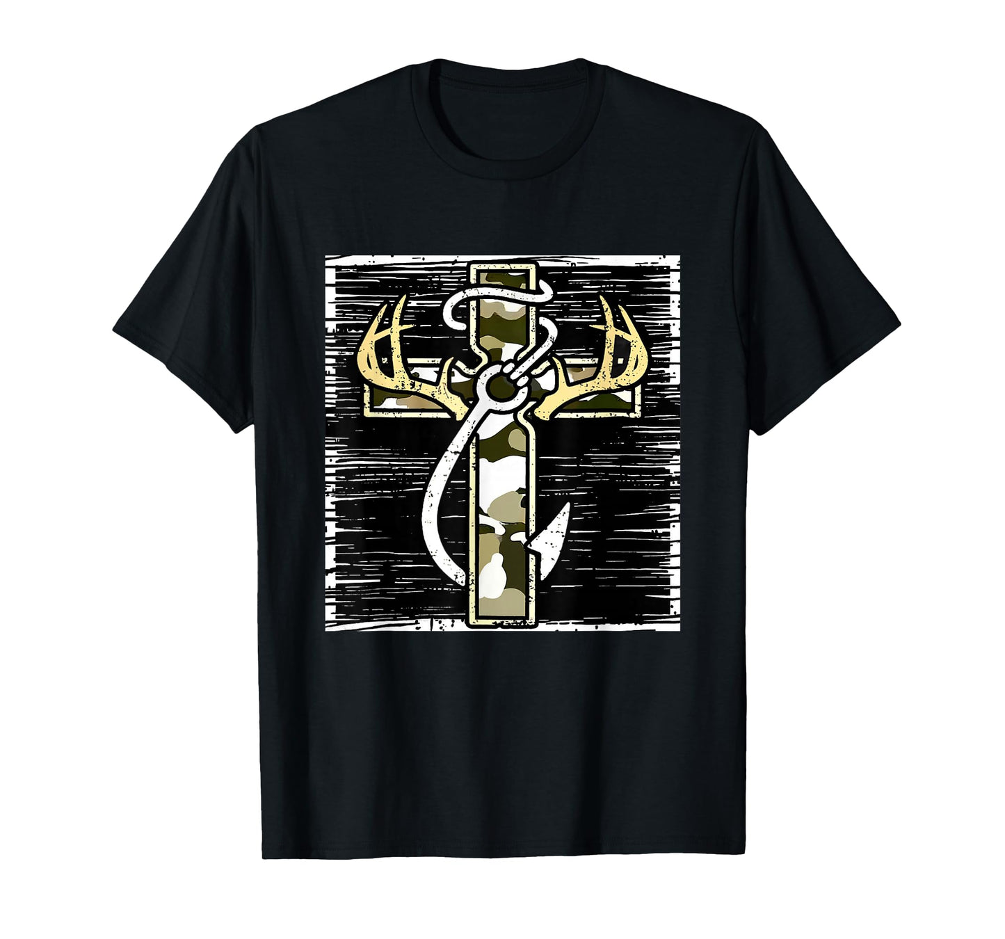 Hunting Fishing Cross Camo Faith Christian Fisherman Hunter T-Shirt