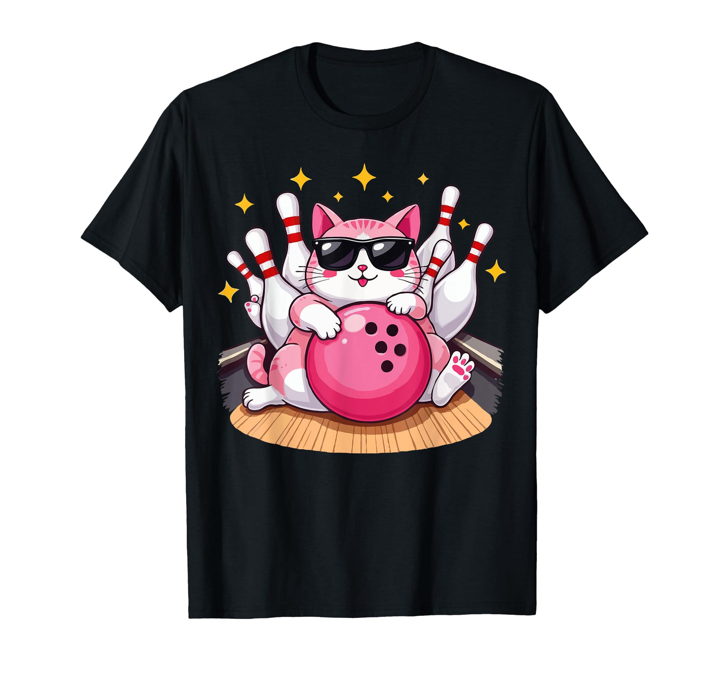 Cute Cat With Sunglasses Cat Playing Bowling For men women T-Shirt