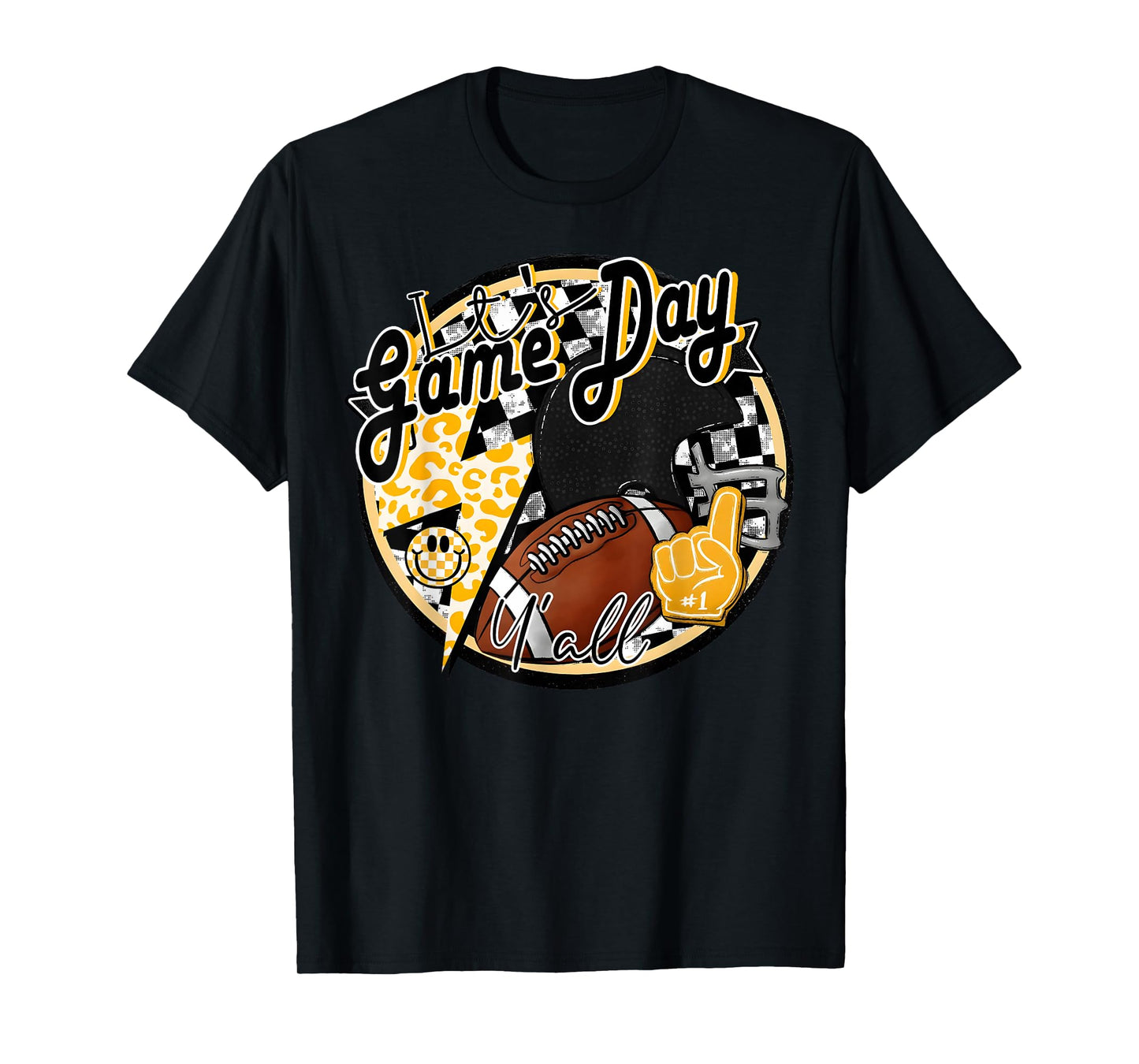 It's Game Day Y'all Retro Football Team Spirit Black & Gold T-Shirt