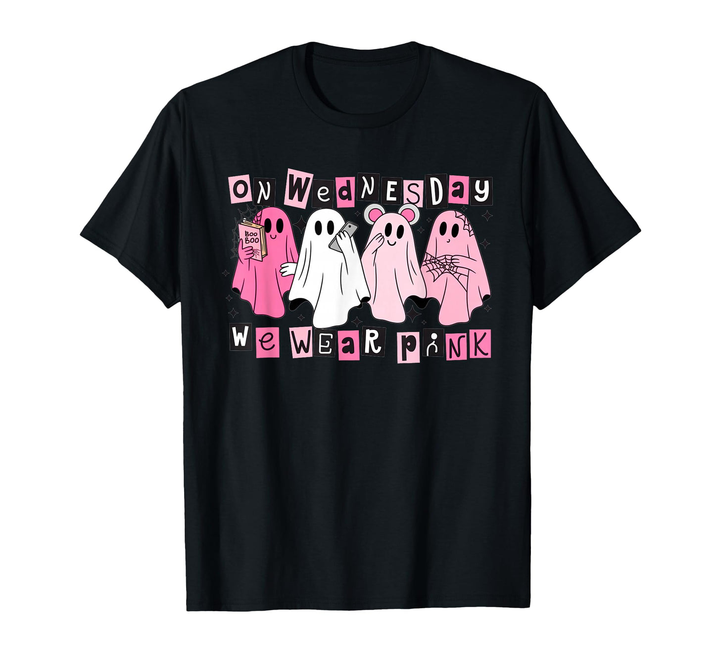 FUUNY On Wednesday We Wear Cute Pink Ghost Halloween T-Shirt