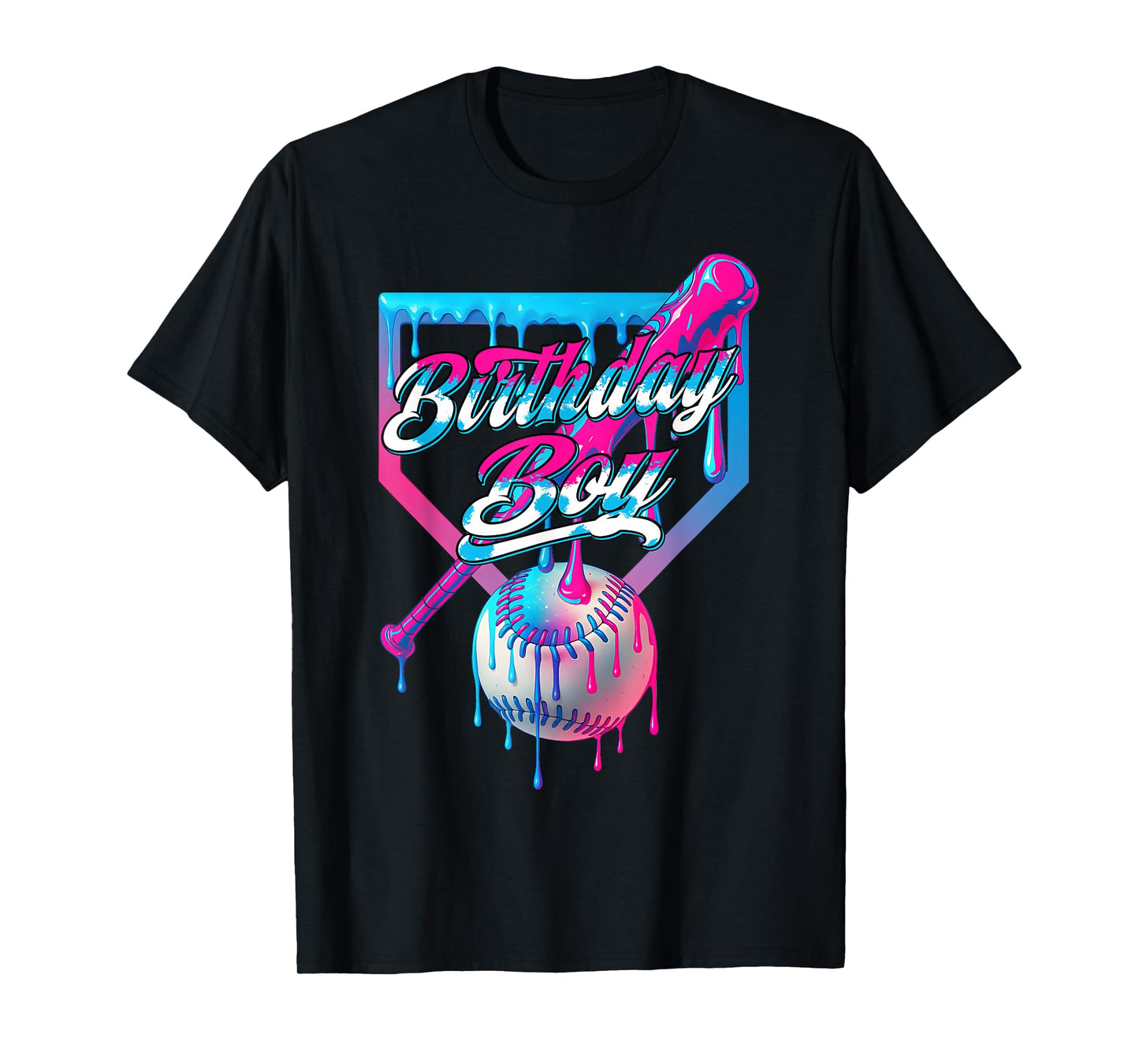 Baseball Ice Cream Drip Birthday Boys Youth Kids Party T-Shirt