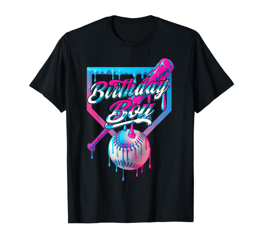 Baseball Ice Cream Drip Birthday Boys Youth Kids Party T-Shirt