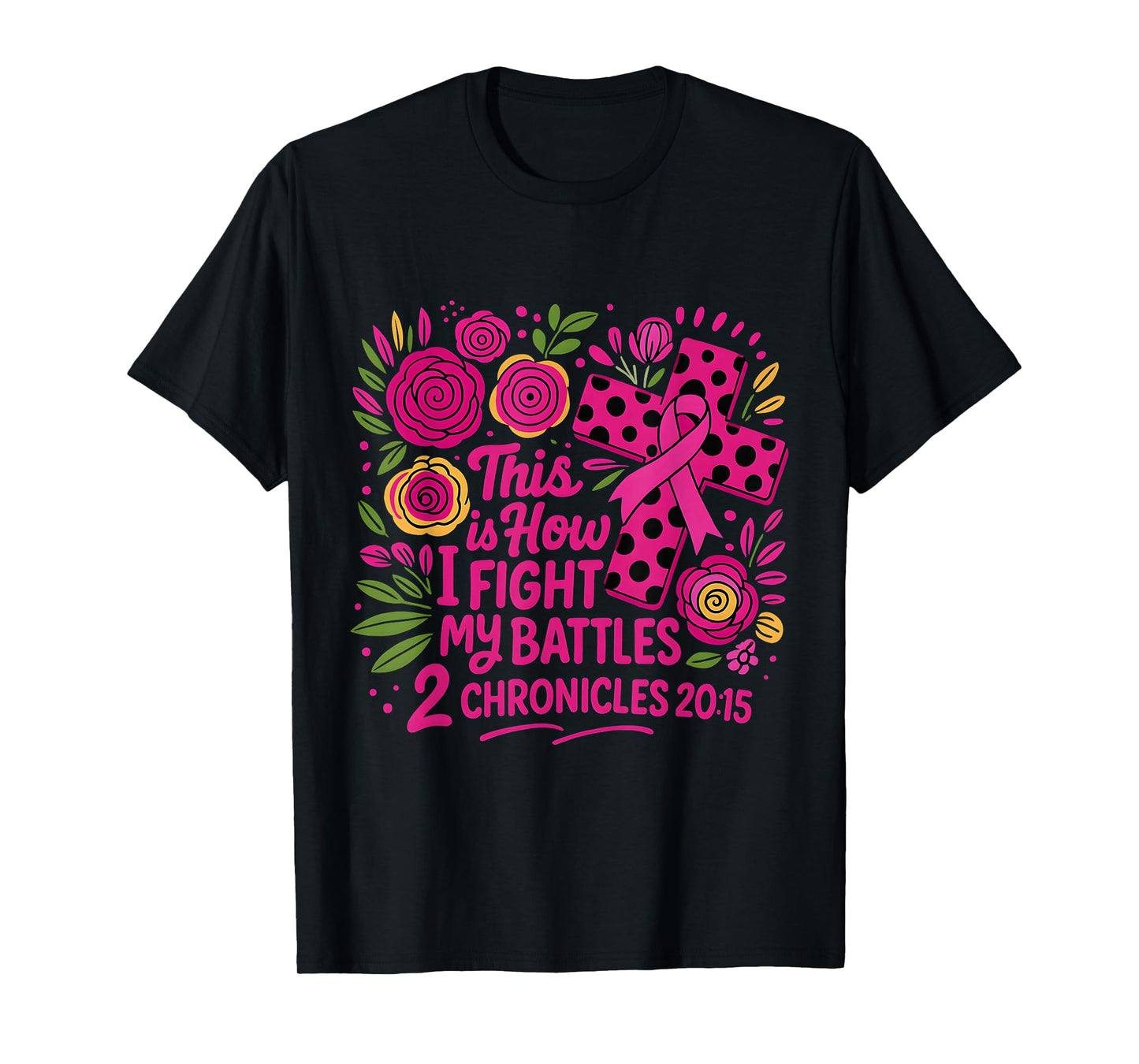 Faith Cross Ribbon Floral Design Inspirational Scripture T-Shirt